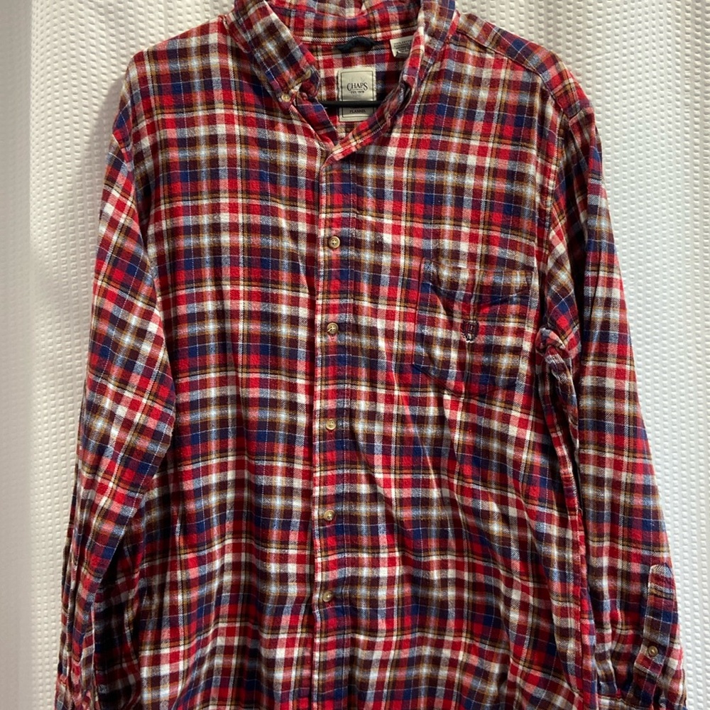 Chaps men’s large button up 100% cotton plaid shirt